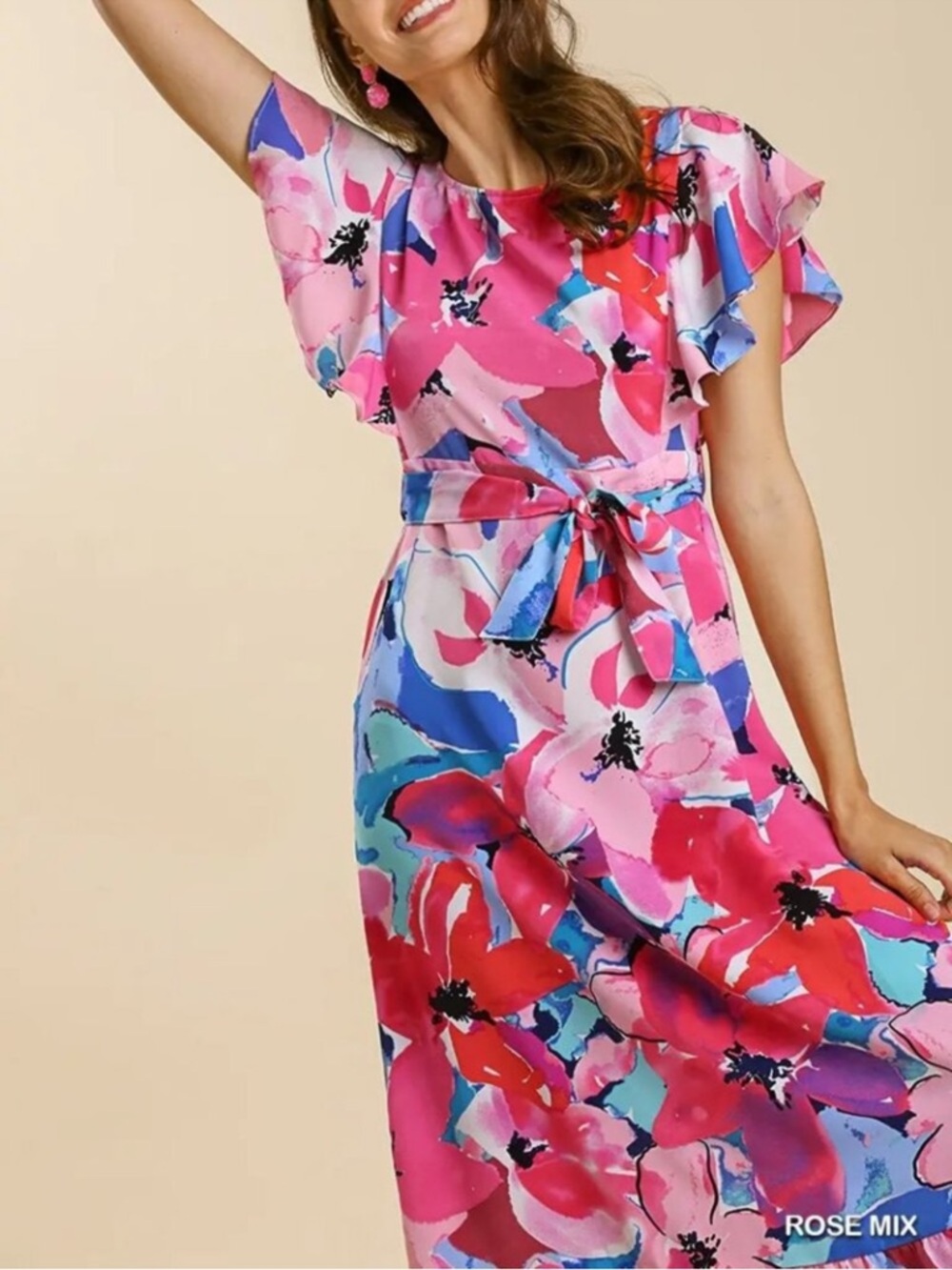 Umgee Floral Flutter Sleeve Dress